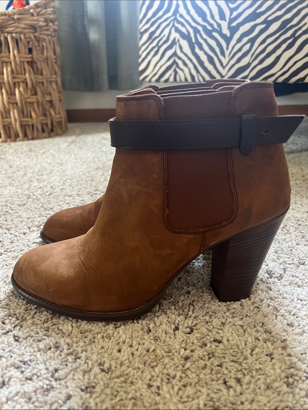 Madewell 8.5 Brown Suede Ankle Boot with Strap - Women's Heeled Chelsea Boot